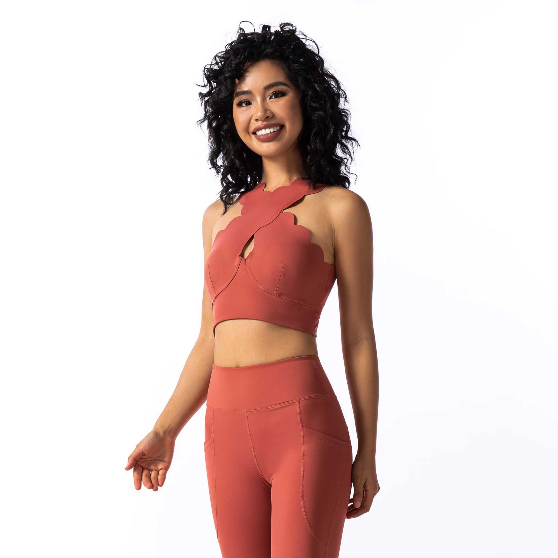  Lace Crossed Short Yoga Tank Top with Open Back and Hollow Out Design SKL-FNK202411