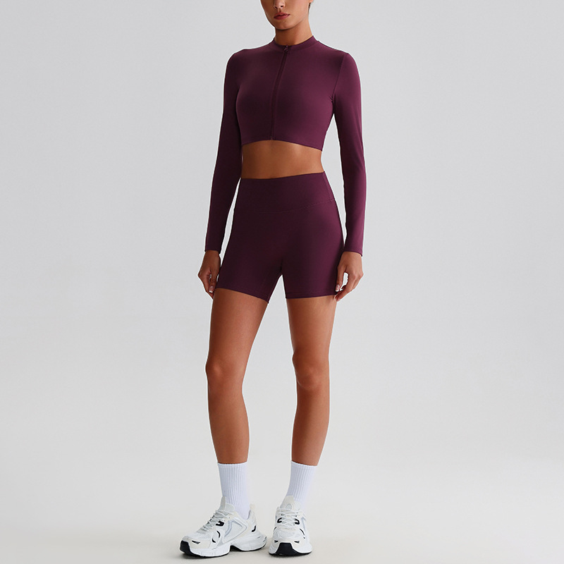 Zipper Yoga Jacket Crop Tight Yoga Sports Cycling Pants Yoga Set SKL-LQ0322