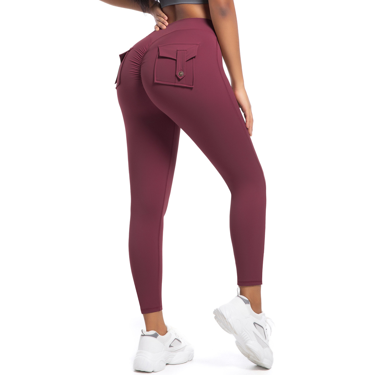 Workwear Pocket High-waisted Hip-lifting Tight Yoga Pants 6678