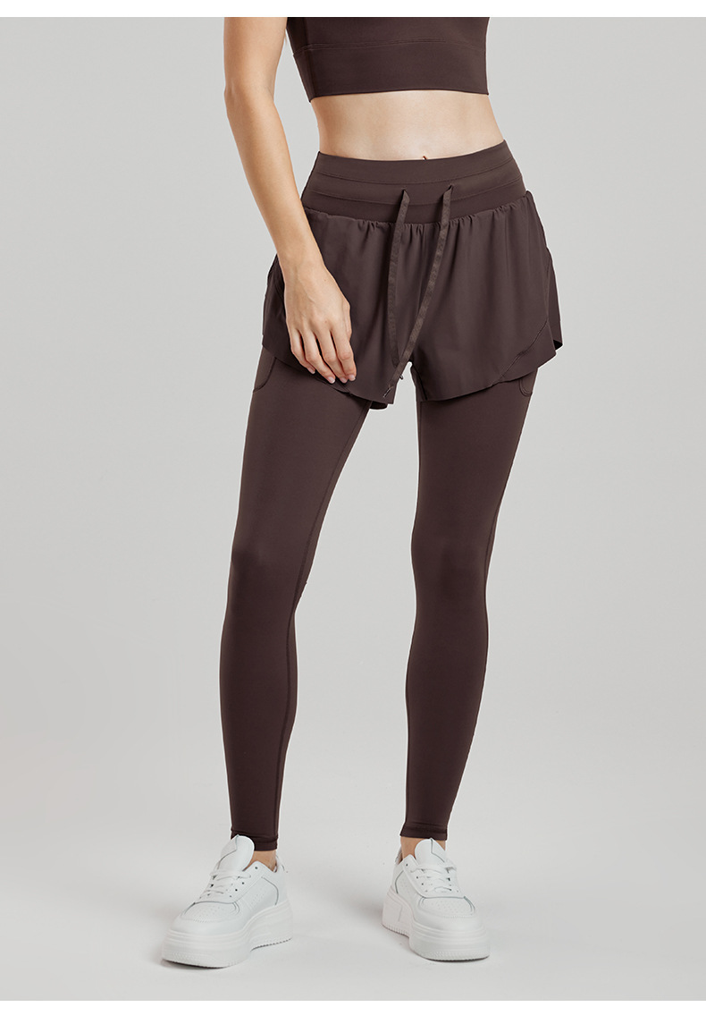 Fake Two-Piece Wide Waistband Drawstring Yoga Pants DWUS124111
