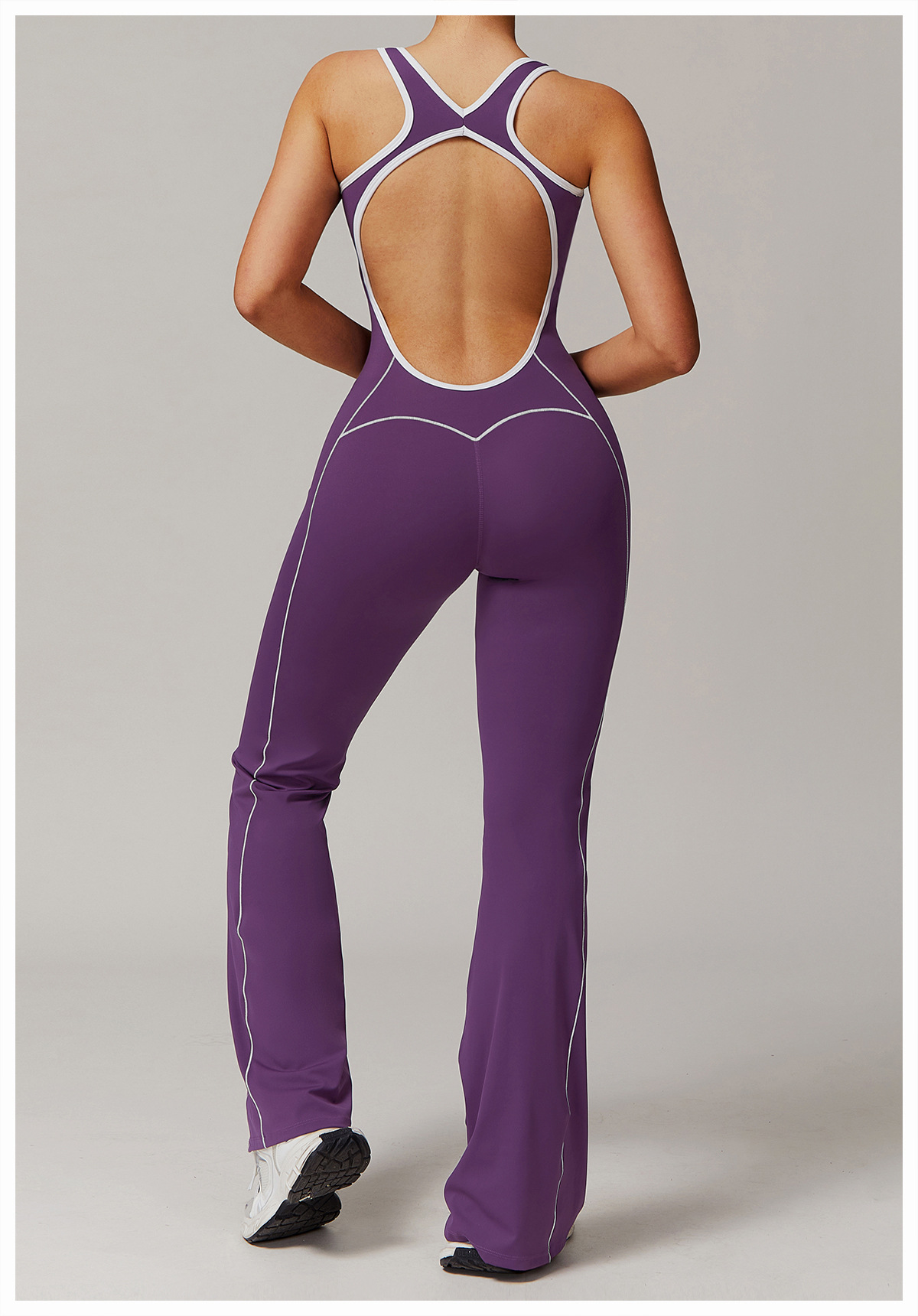 Soft Fabric Sculpted Backless Flare Jumpsuit 5009