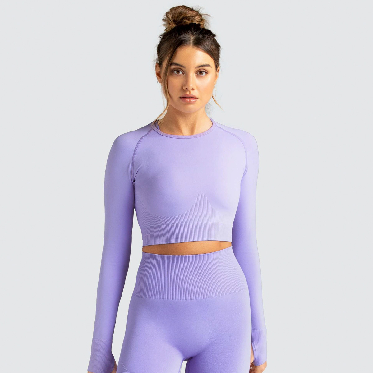 Solid-color Long-sleeved Yoga Clothes for Sports and Fitness 6095