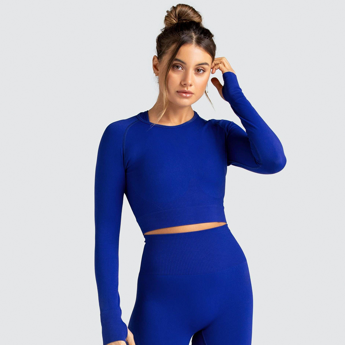 Solid-color Long-sleeved Yoga Clothes for Sports and Fitness 6095