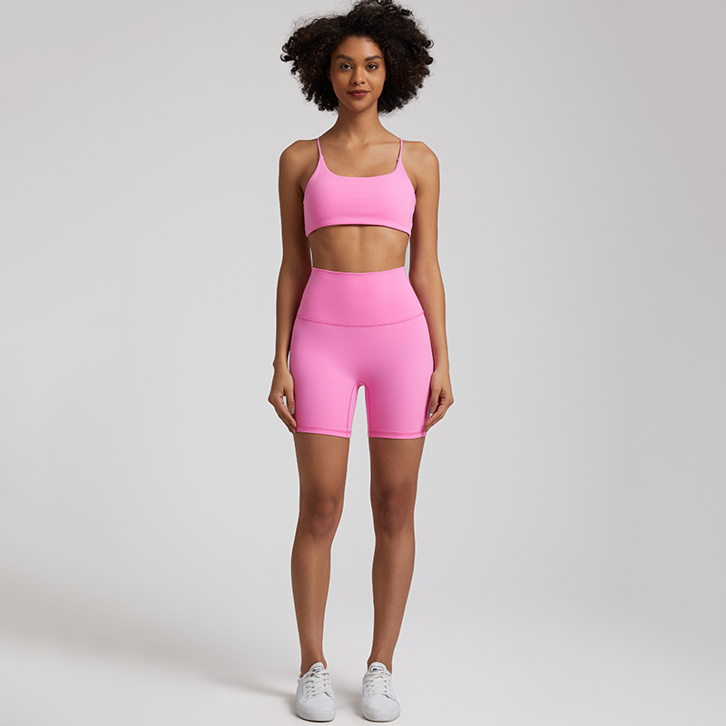 Cross Back Bra Breathable Compression Shorts Yoga Wear Set SKL-LQ7359