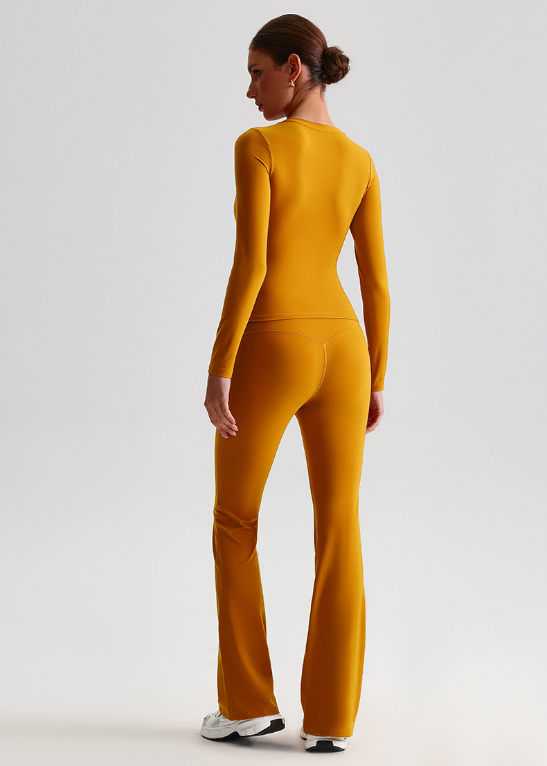 Yoga Suit For Women Casual Hip-lifting Flared Pants And Tight-fitting Nude Short-sleeved shirt SKL-LQ8999