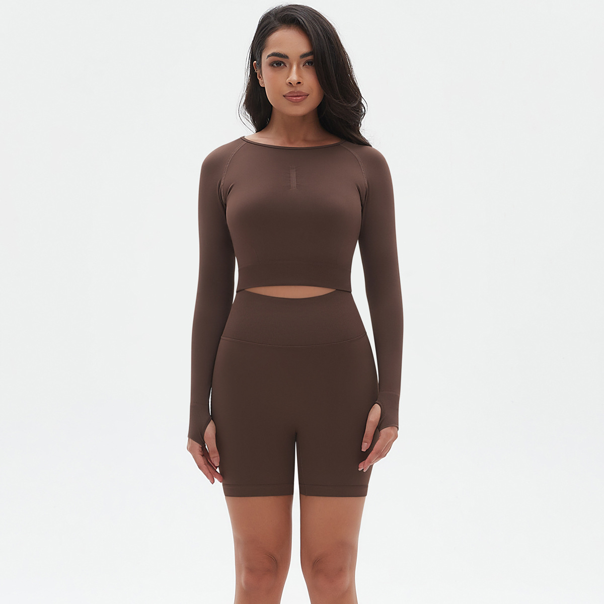  Solid Color Tight Sports Long-Sleeve Fitness Set 6666