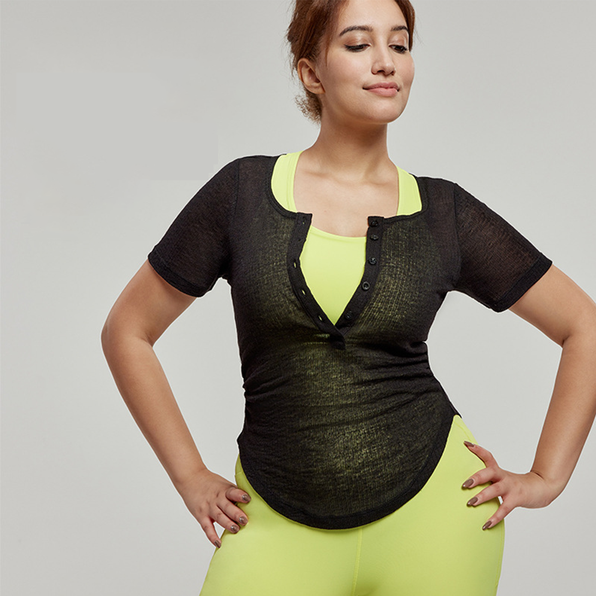Plus-Size Waist-Cinching Short-Sleeve Yoga Cover-Up DWA215019