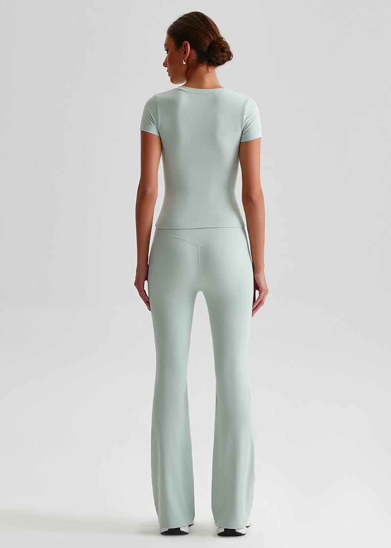 Yoga Suit For Women Casual Hip-lifting Flared Pants And Tight-fitting Nude Short-sleeved shirt SKL-LQ8999