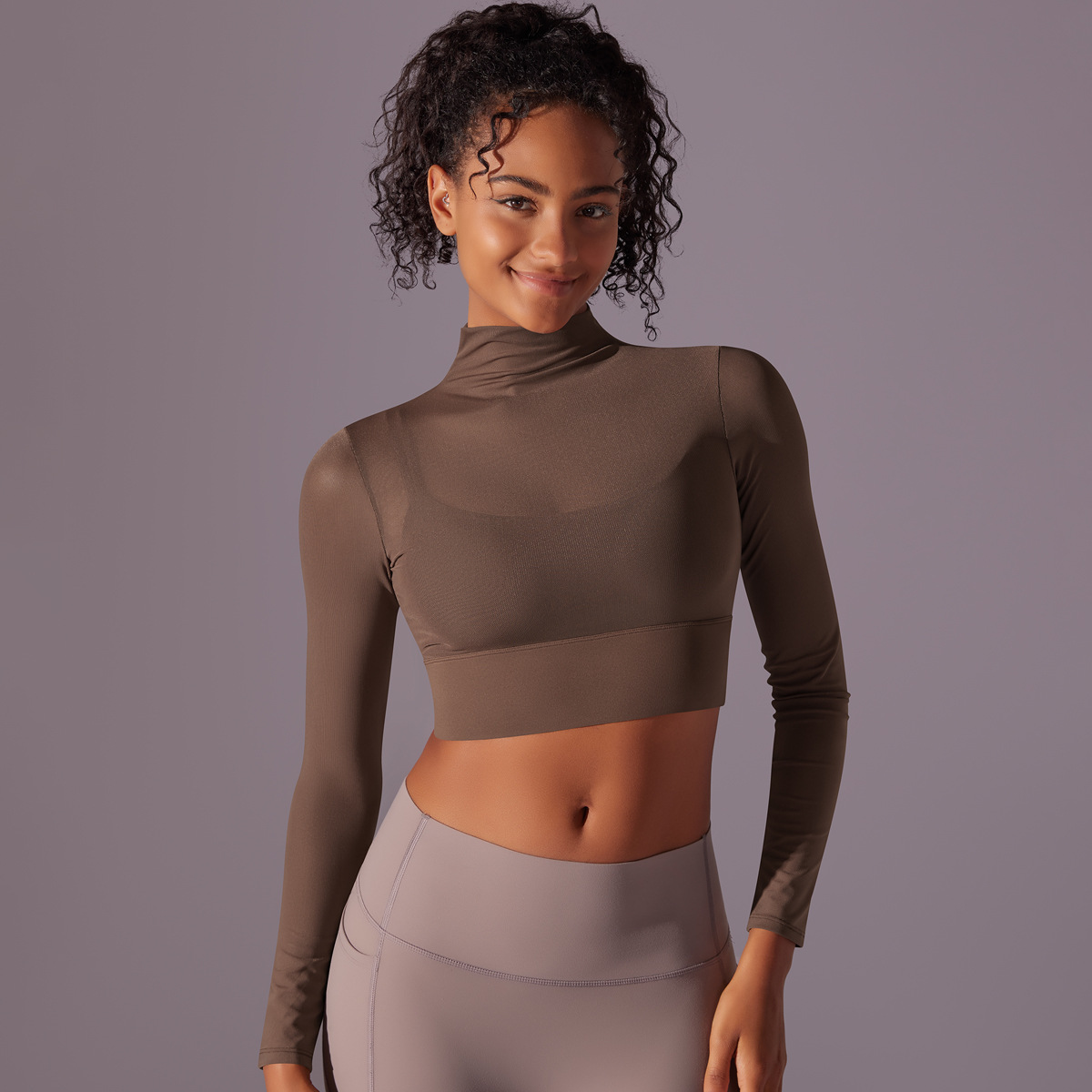Mesh Long-sleeved Semi-high Neck Yoga Wear 7032