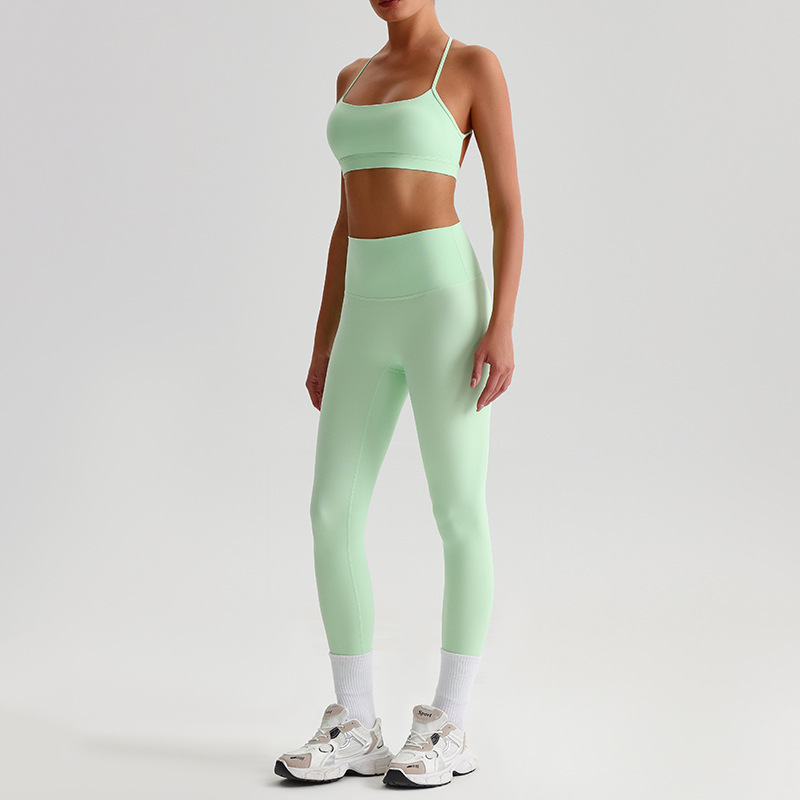 Fitness Sports Leggings And Crossed Beautiful Bra With Pads Set SKL-LQ8639
