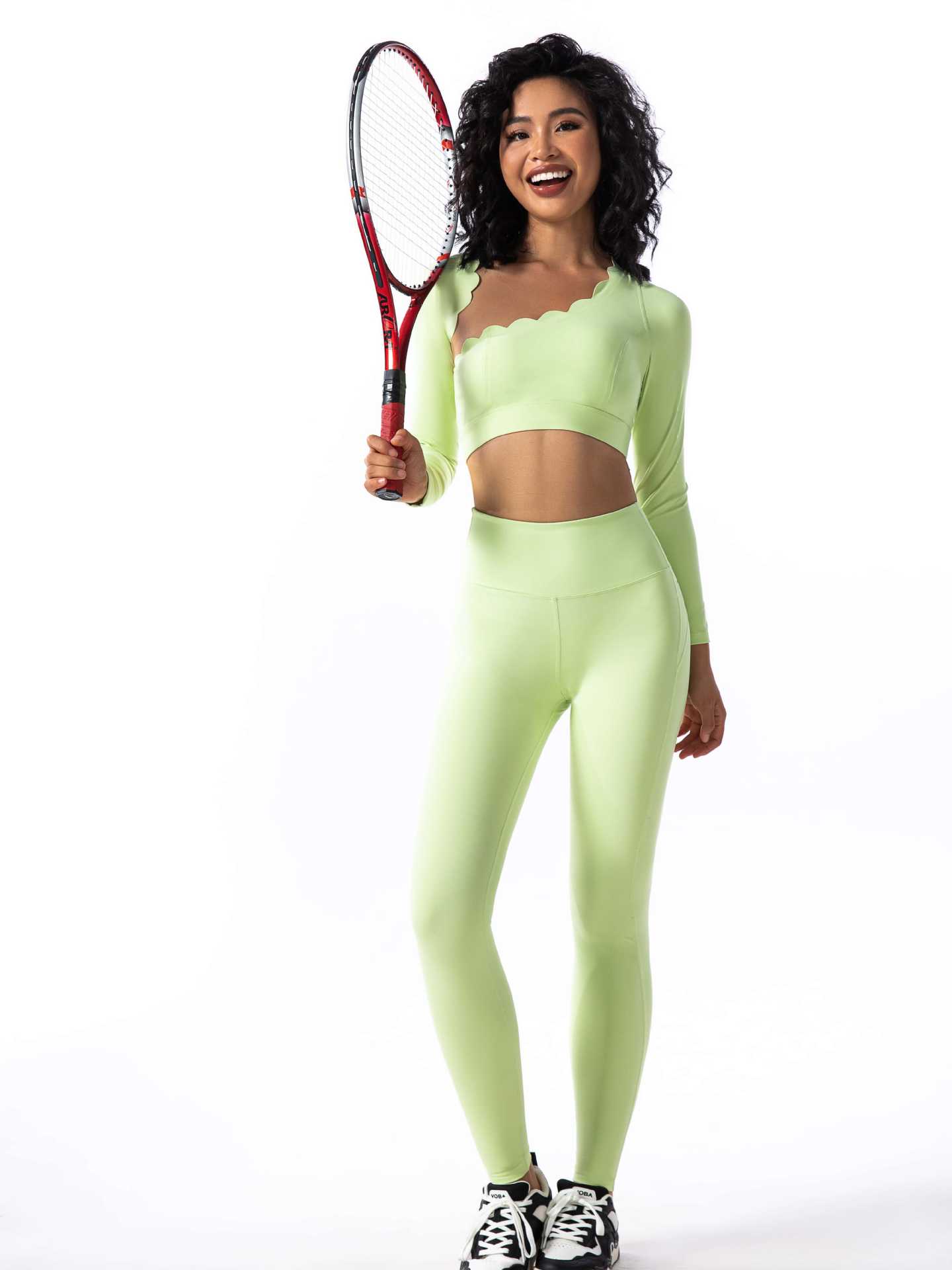 Lace Off-The-Shoulder Top Breathable With Chest Pad Shockproof Long-Sleeved Yoga Pants Set Set SKL-FNK8809