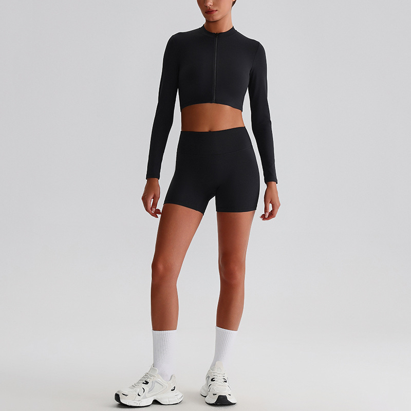 Zipper Yoga Jacket Crop Tight Yoga Sports Cycling Pants Yoga Set SKL-LQ0322