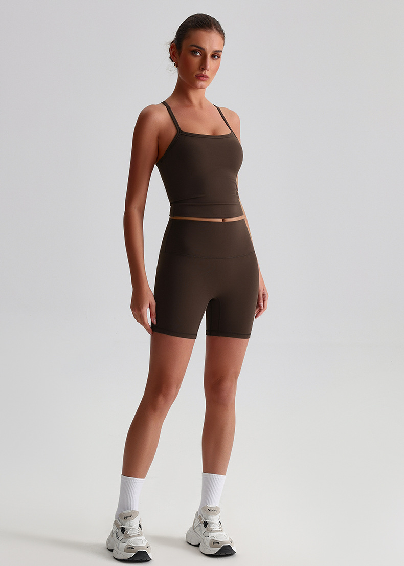 Women's Set  High-waisted Peach-hip Fitness Yoga Shorts With Halter Top SKL-LQ0159