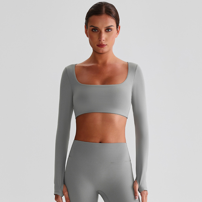 Fitness Long-sleeved Sports Bras With Chest Pads And Square Collars SKL-LQ8026