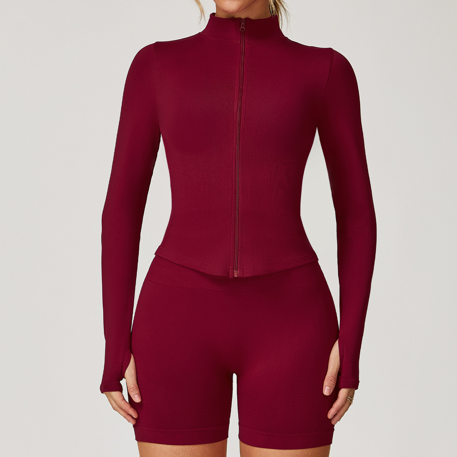 Stand - up Collar Long sleeved Yoga Top with Zipper 7725