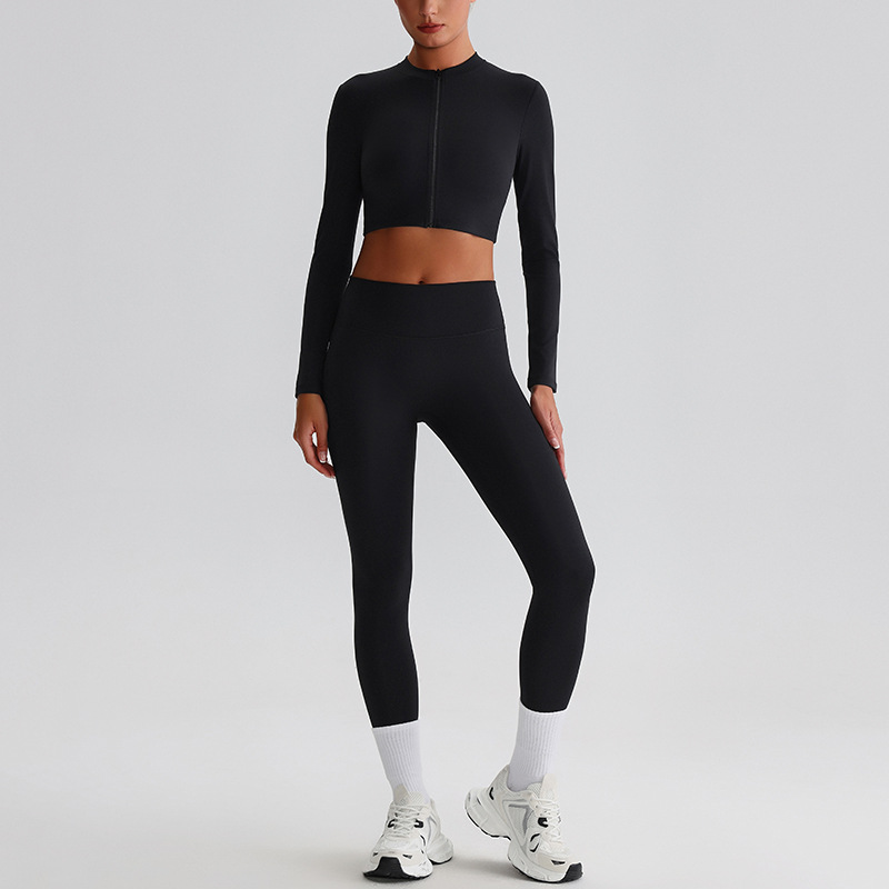 Flare Leggings And Knot Long - Sleeve Yoga Bra Set SKL-LQ0122