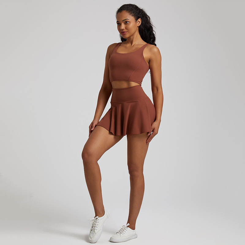 Sports Tennis Skirt Prevent Exposure Nude Yoga Short Skirt Set SKL-LQ7731