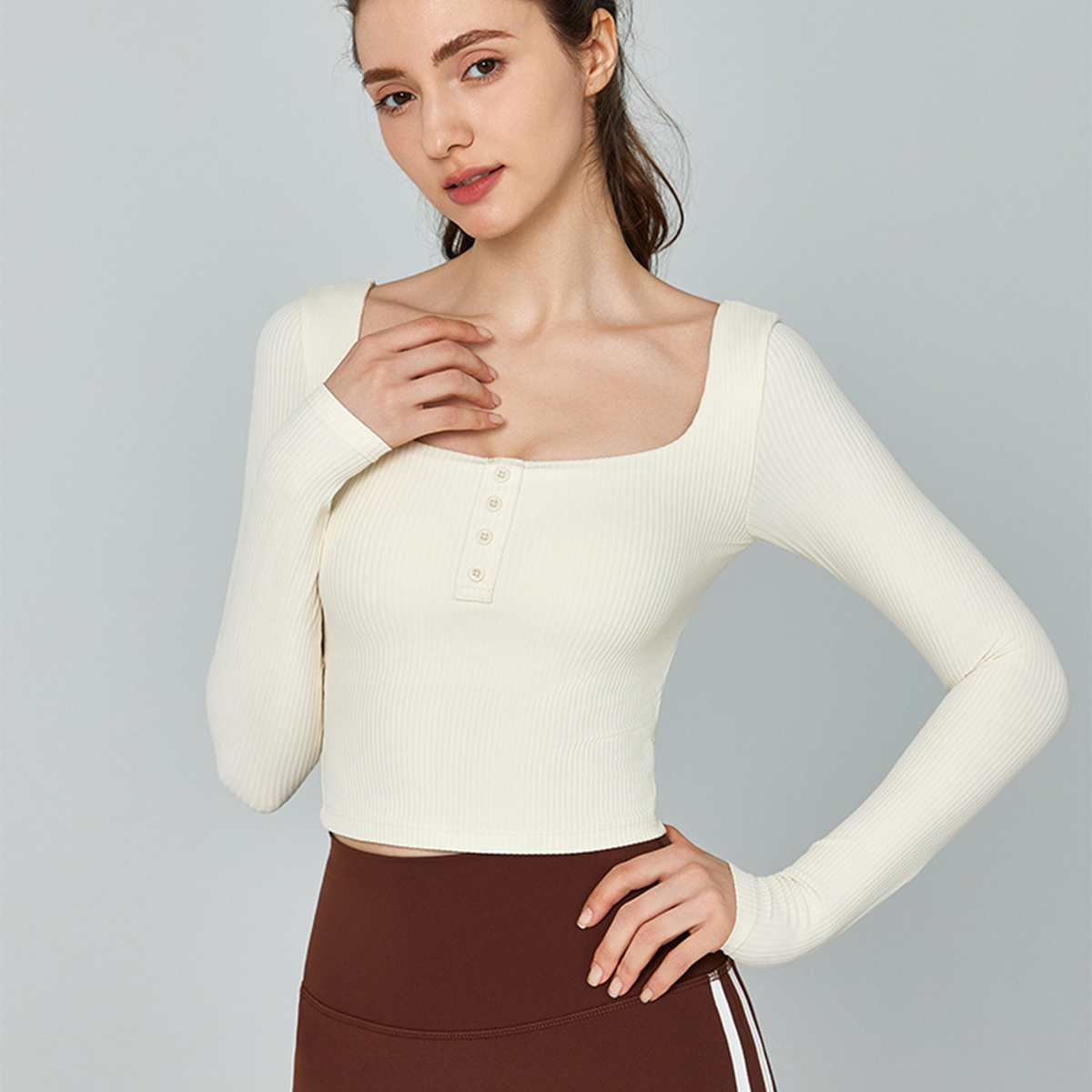 Slimming Yoga Long-Sleeve Top with Built-in Chest Pads DWTS124102