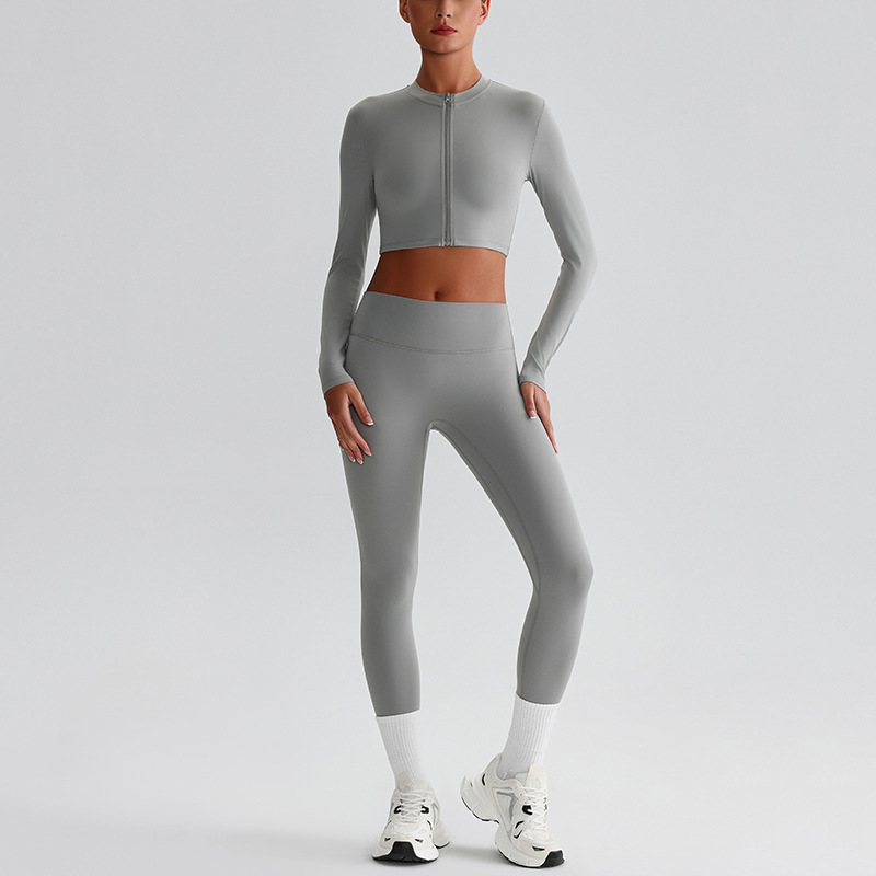 Flare Leggings And Knot Long - Sleeve Yoga Bra Set SKL-LQ0122