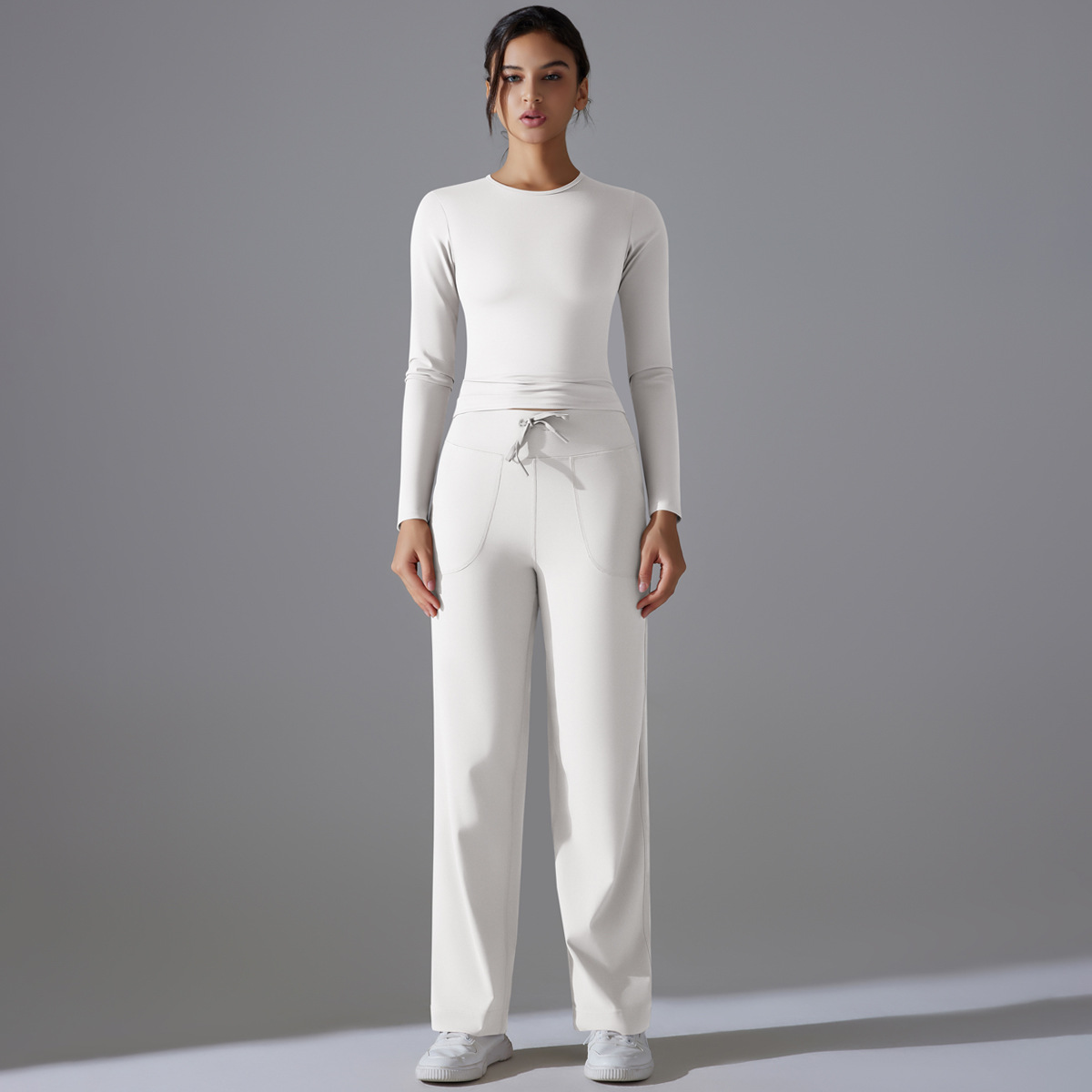  High-Waisted Hip-Lifting Drawstring Wide-Leg Pants Set 6662