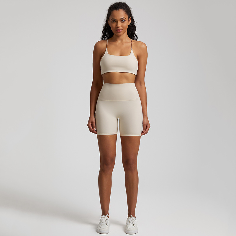 Cross Back Bra Breathable Compression Shorts Yoga Wear Set SKL-LQ7359