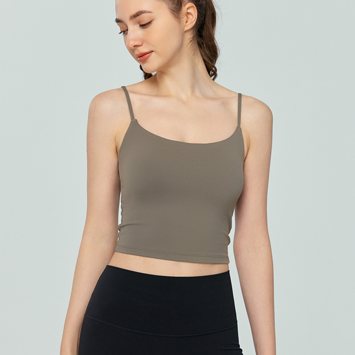 Solid Color U-Neck Yoga Bra with Semi-Fixed Cups  DSB745