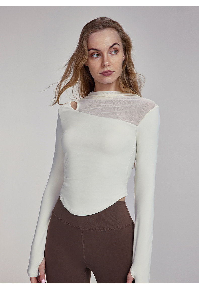 Asymmetric Mesh Panel Yoga Long-Sleeve Top DWLS124060