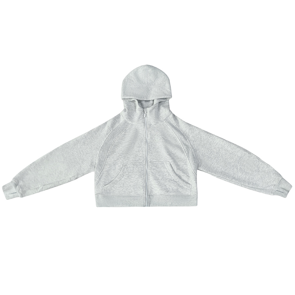  Fleece-Lined Warm Zippered Long-Sleeve Hooded Sweatshirt 7024