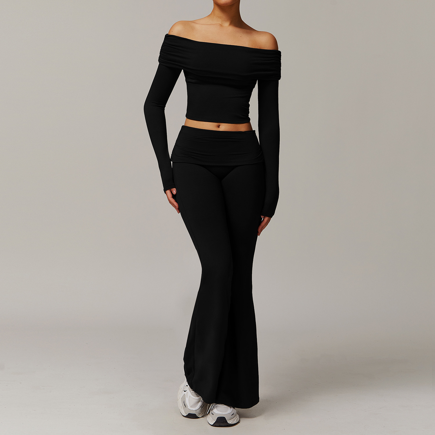 Off-the-shoulder Long-sleeve Yoga Set 9152