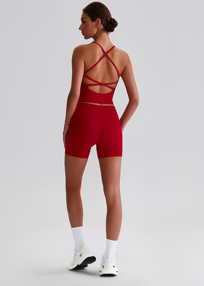  Solid-color Nude Tight Shorts Set With Beautiful Back Bra SKL-LQ0328