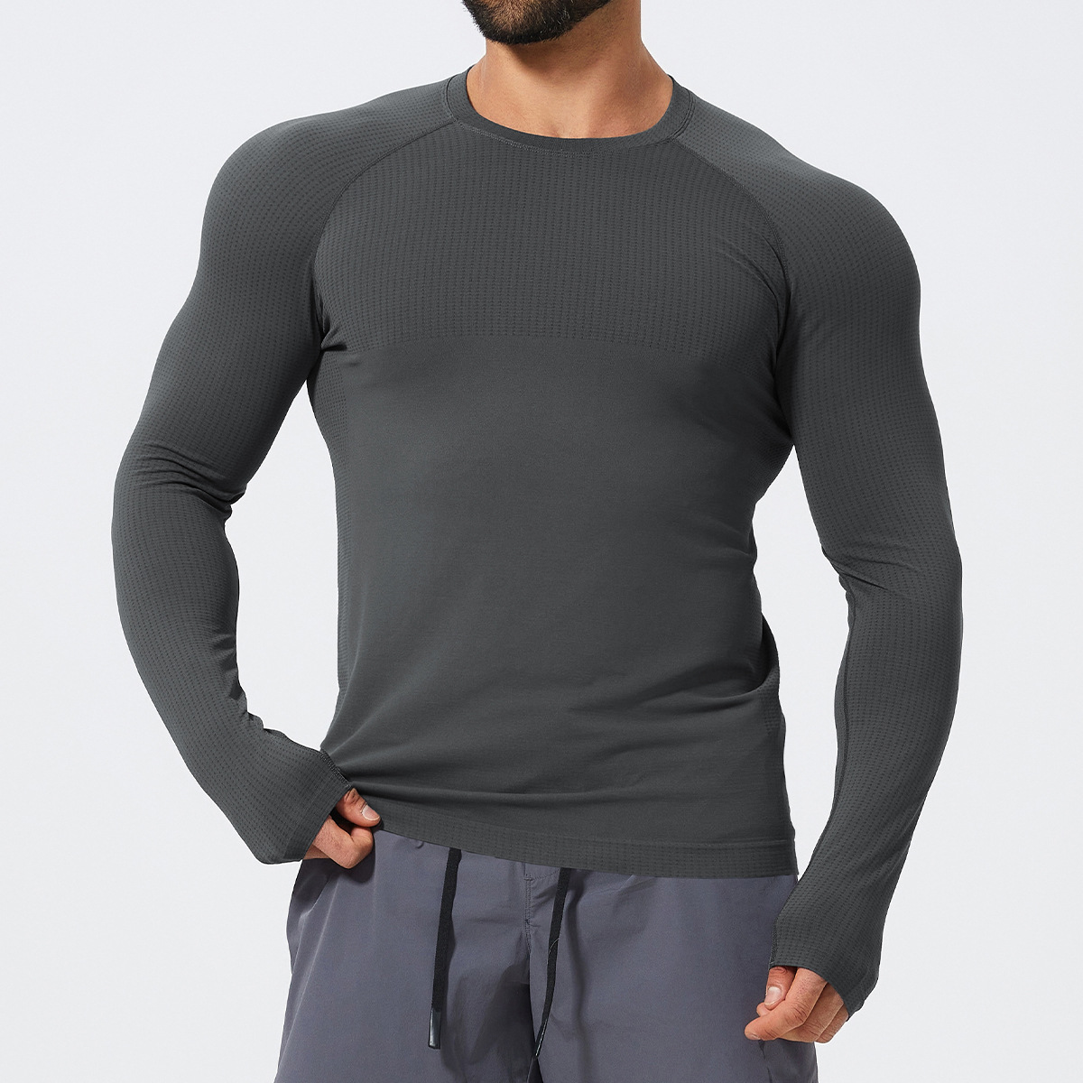 Slim Fit Men's Seamless Long Sleeve Tops 1058-3