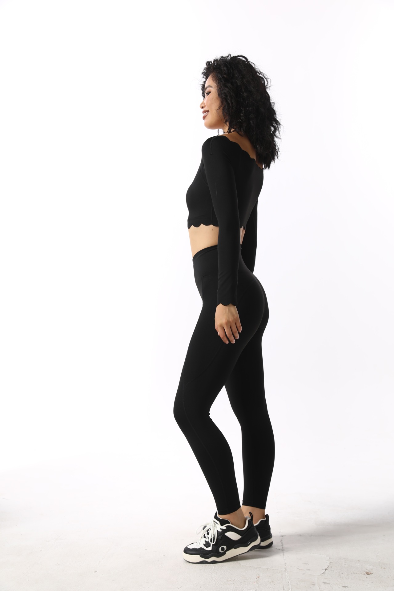 Lace Long-Sleeved Yoga Training Pilates Running Fitness Two-Piece Set SKL-FNK8808