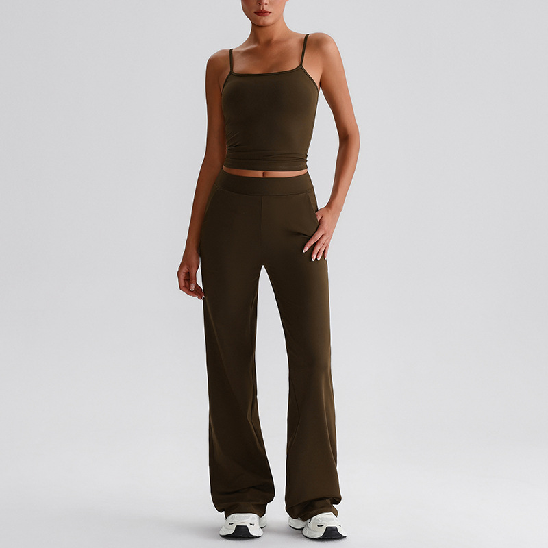 Double-Strap Cami Top Straight-Leg Wide-Leg Yoga Pants Pilates Fitness Set SKL-LQ2732