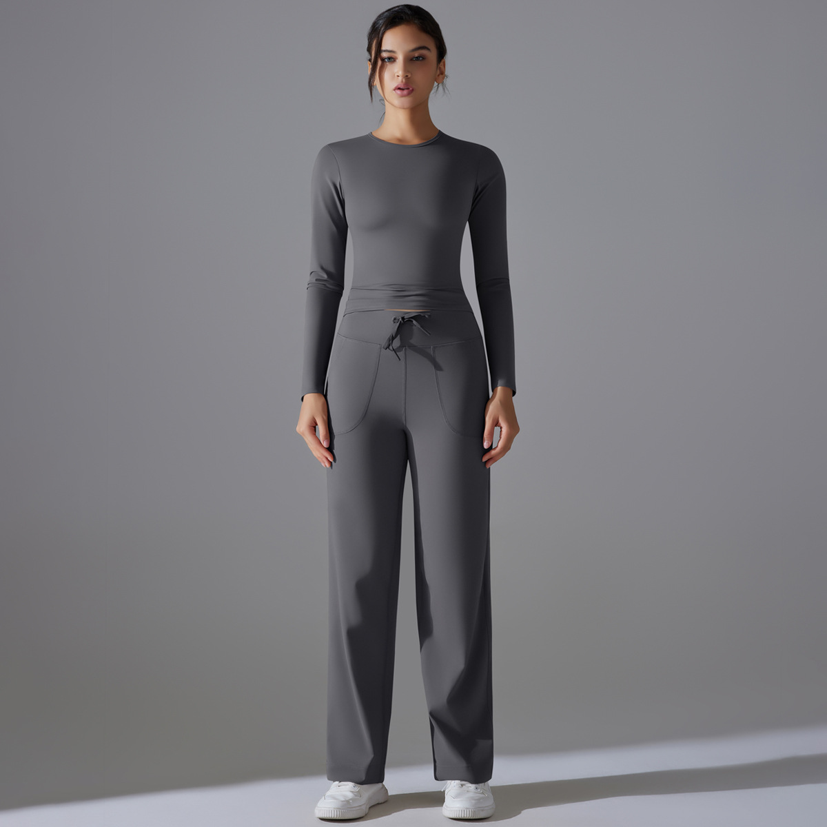  High-Waisted Hip-Lifting Drawstring Wide-Leg Pants Set 6662