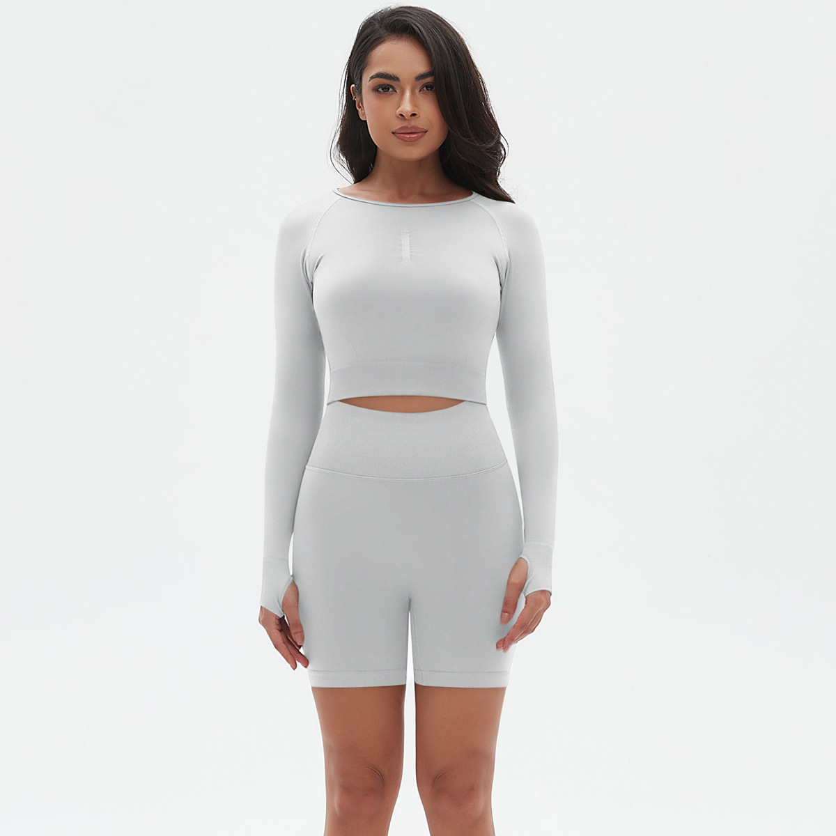  Solid Color Tight Sports Long-Sleeve Fitness Set 6666