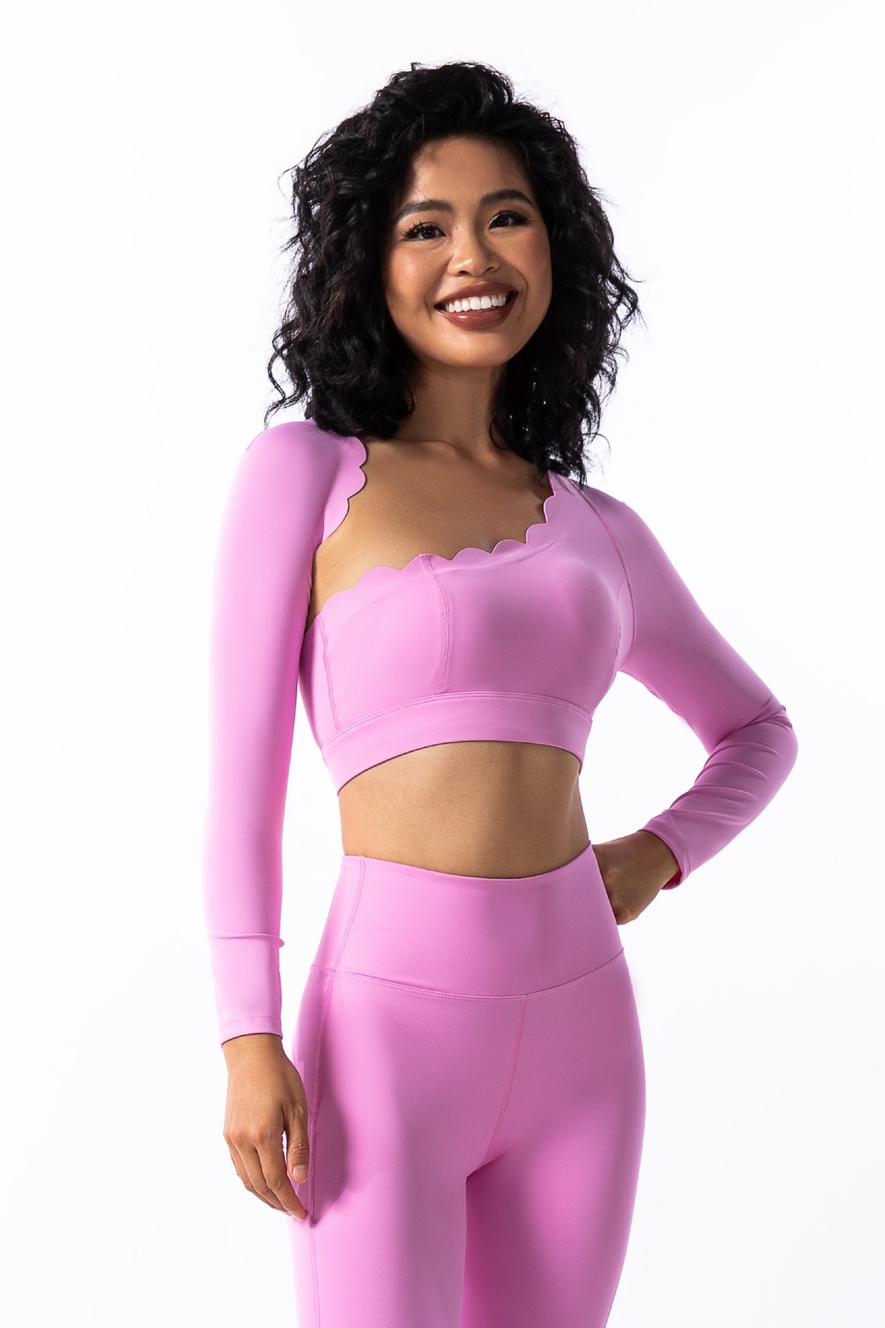 Lace Off-The-Shoulder Top Breathable With Chest Pad Shockproof Long-Sleeved Yoga Pants Set Set SKL-FNK8809