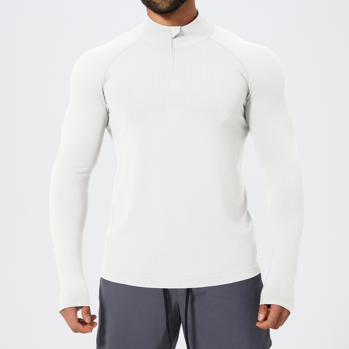 Slim Fit Men's Seamless Long Sleeve Tops with Zipper 1058-1