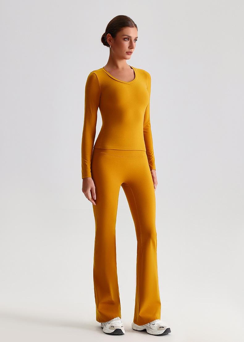 Yoga Suit For Women Casual Hip-lifting Flared Pants And Tight-fitting Nude Short-sleeved shirt SKL-LQ8999