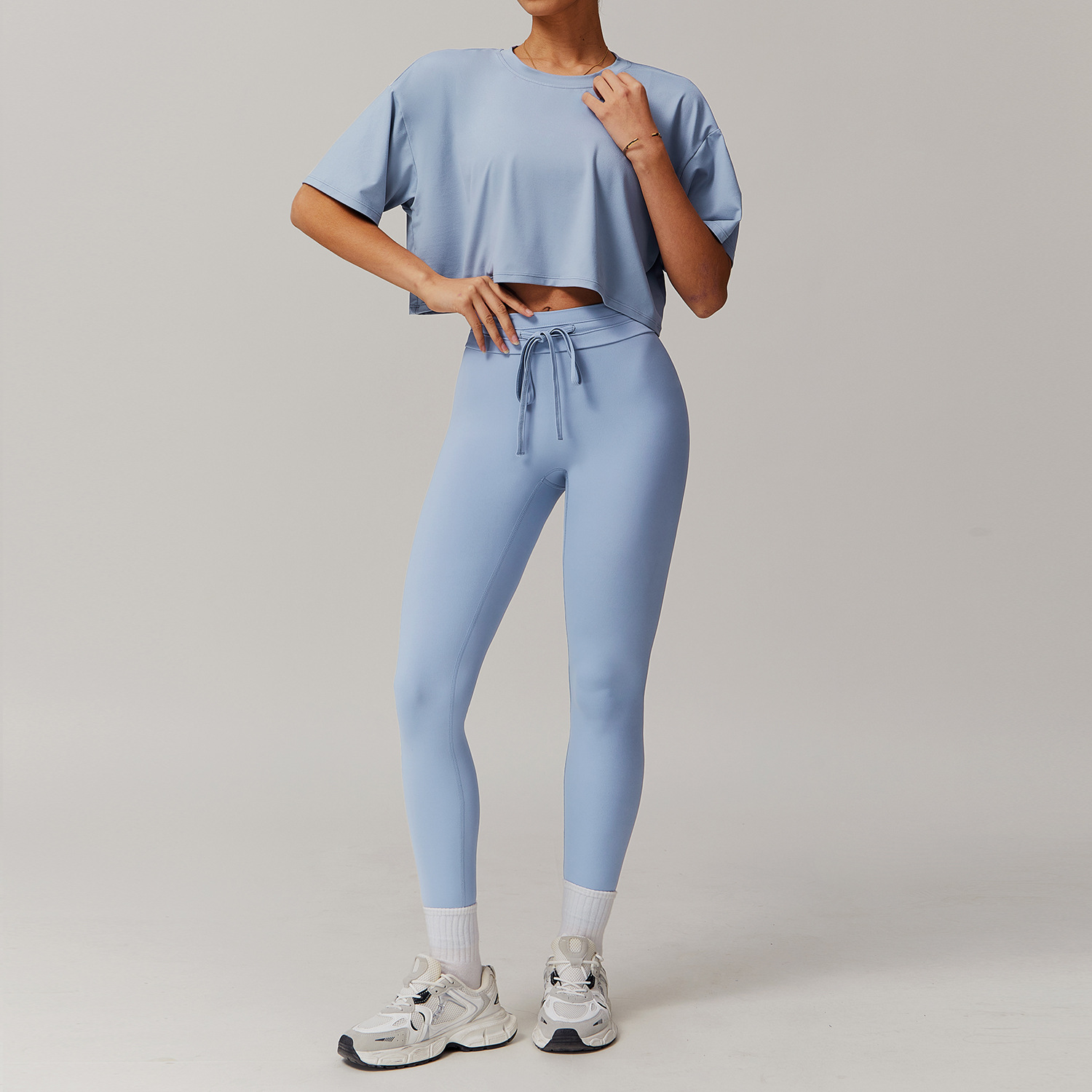 Off the shoulder Short-sleeve Yoga Set 5034