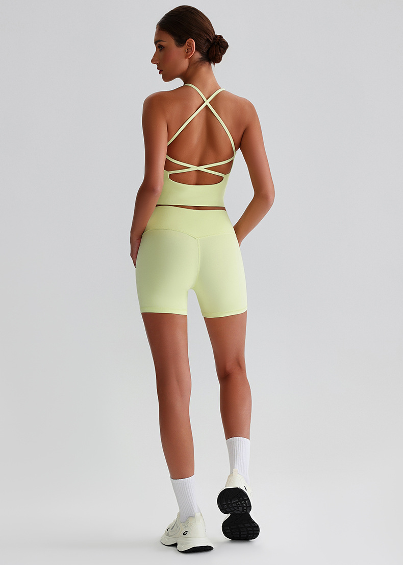  Solid-color Nude Tight Shorts Set With Beautiful Back Bra SKL-LQ0328