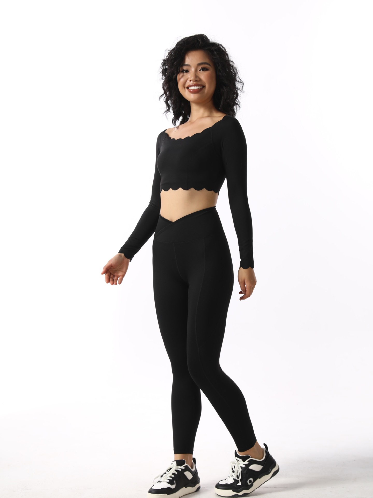 Lace Long-Sleeved Yoga Training Pilates Running Fitness Two-Piece Set SKL-FNK8808