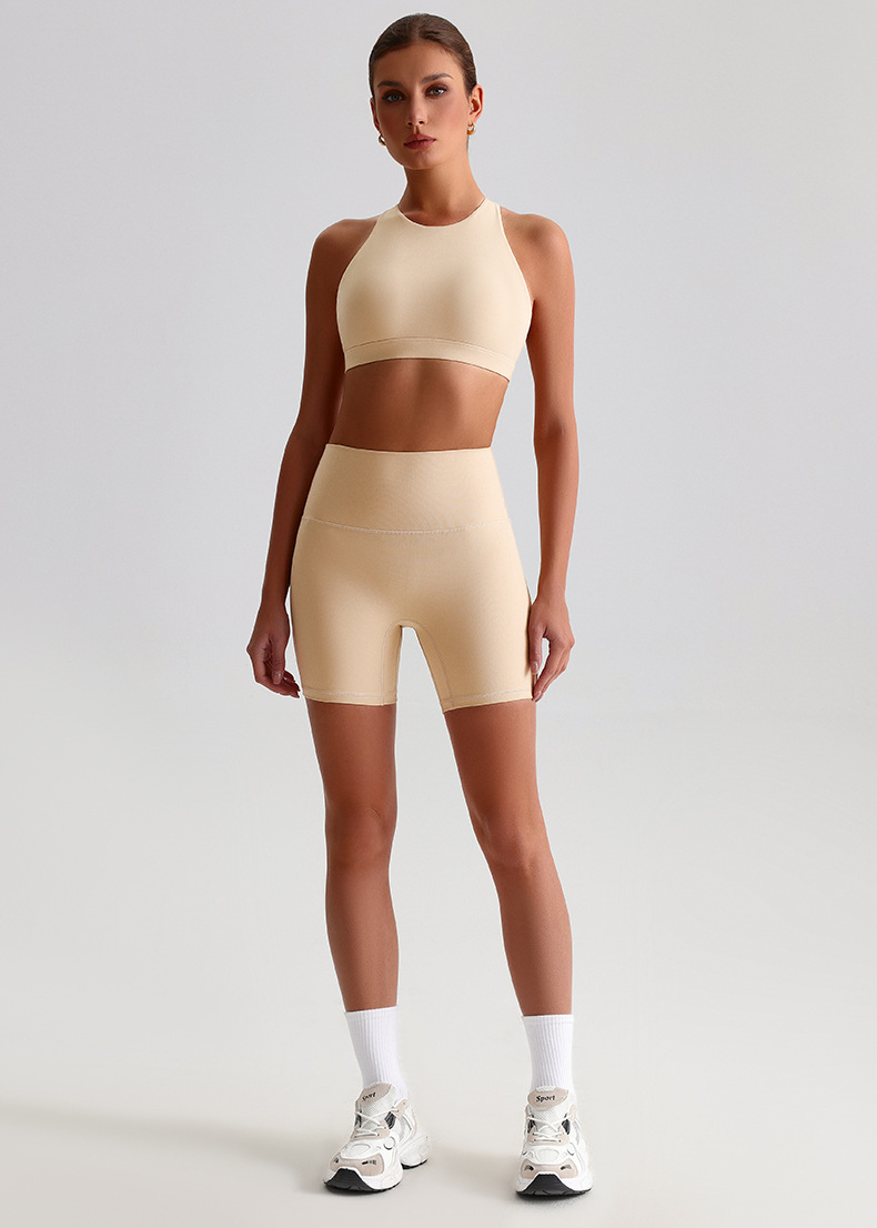  Solid-color Nude Tight Shorts Set With Beautiful Back Bra SKL-LQ0198