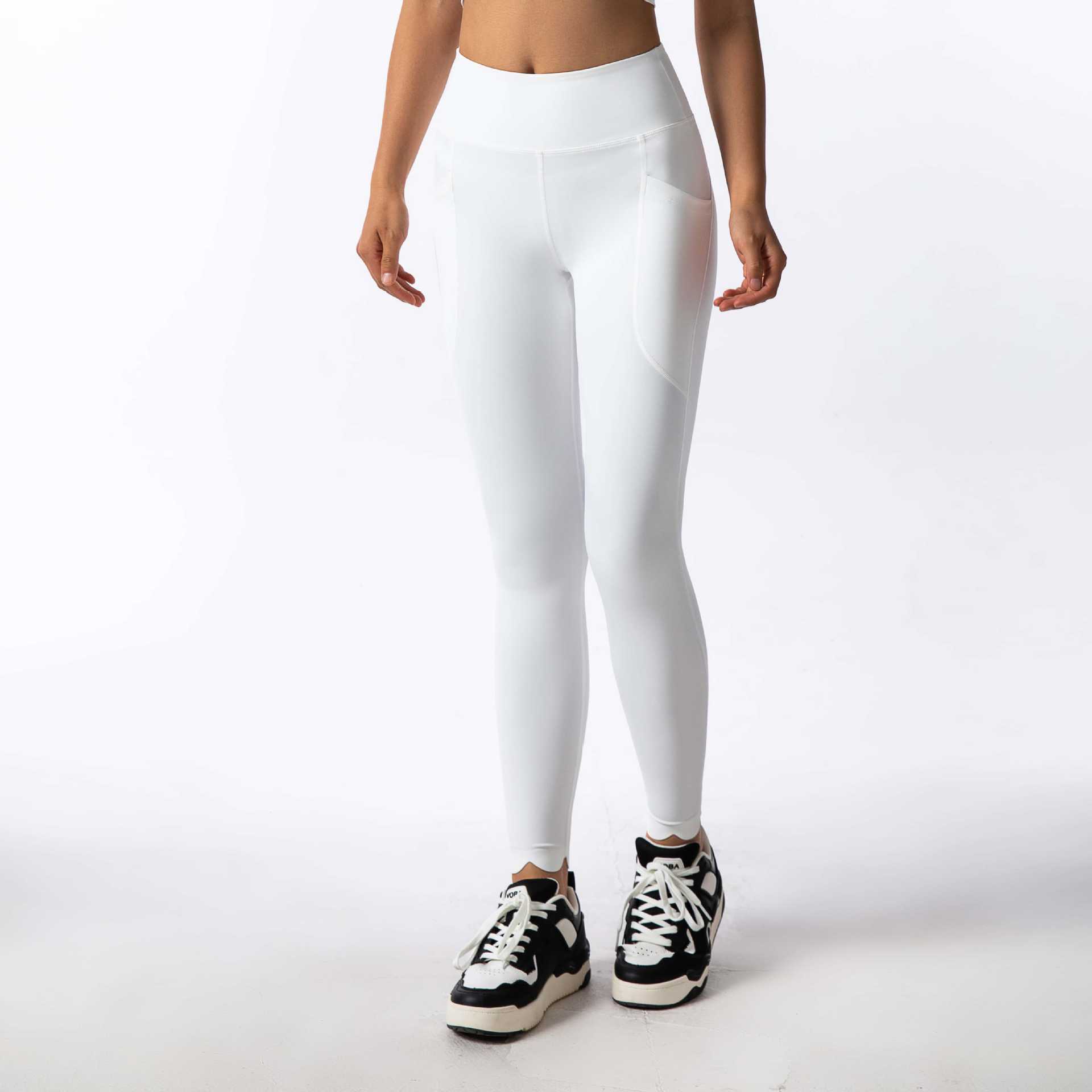 Flat-Waist Lace Hem Yoga Pants for Fitness and Pilates SKL-FNK202411