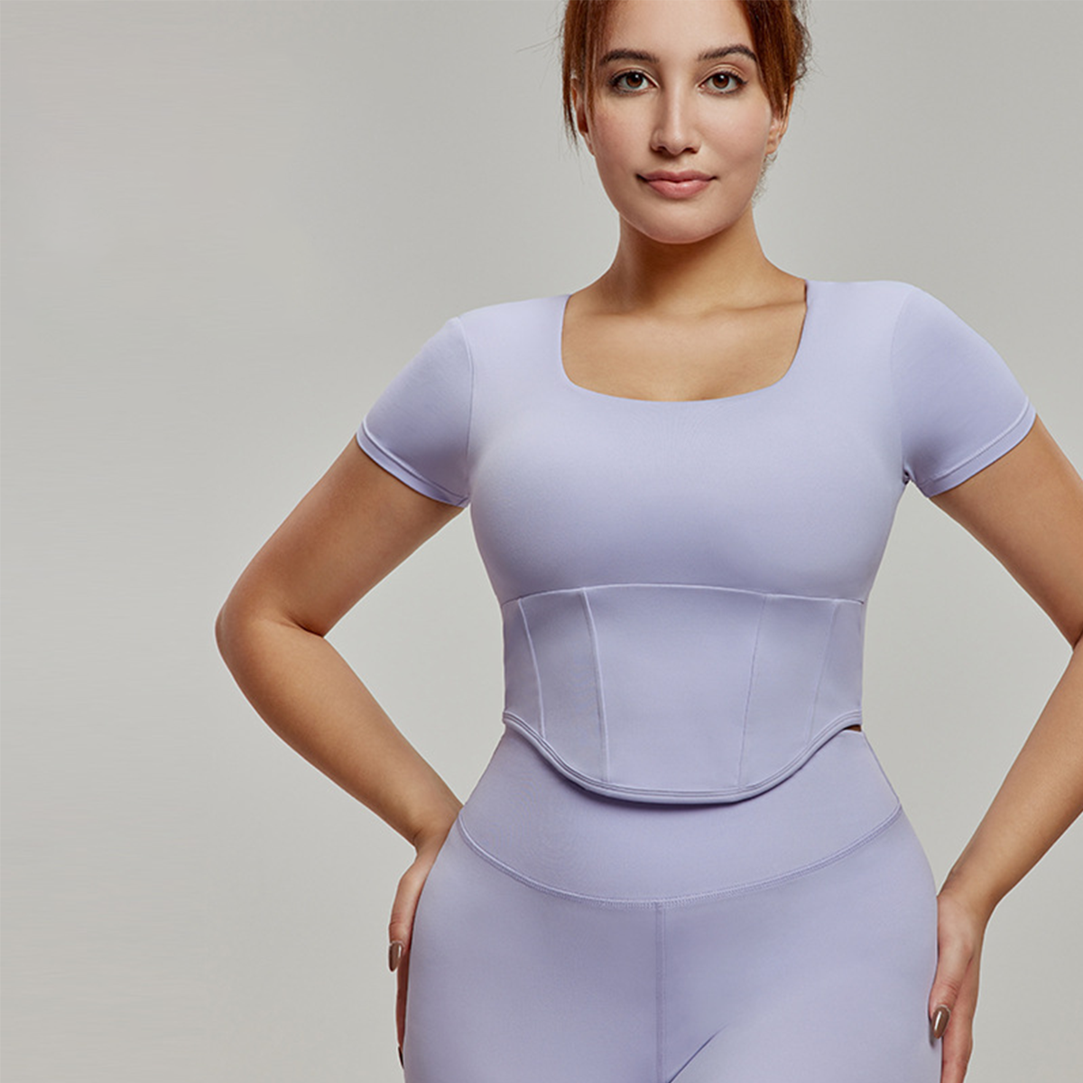 Square-Neck Waist-Defining Plus Size Yoga Top DWY215022