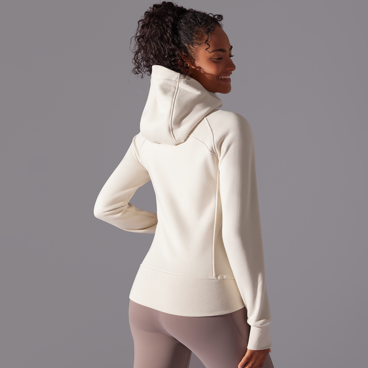  Fleece-Lined Hooded Sports Sweatshirt Jacket Yoga Top 7025