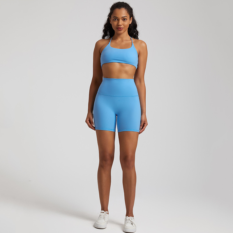 Cross Back Bra Breathable Compression Shorts Yoga Wear Set SKL-LQ7359