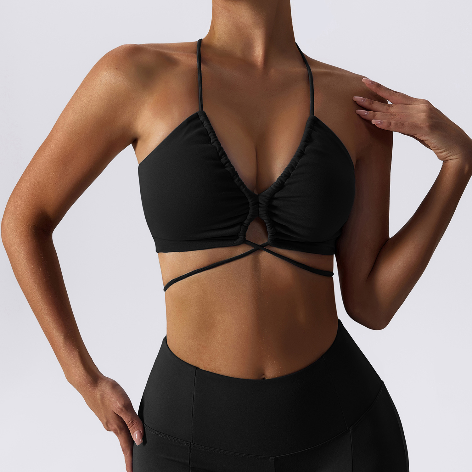  Sexy Deep V Top Hot Girl's Thin Belt Beautiful Back Yoga Bra SKL-FNK202345