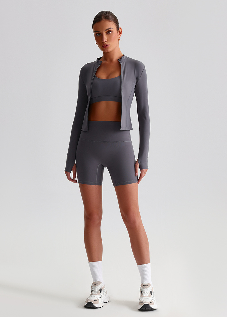  Zipper Yoga Jacket Tight Yoga Sports Cycling Pants Set SKL-LQ0156