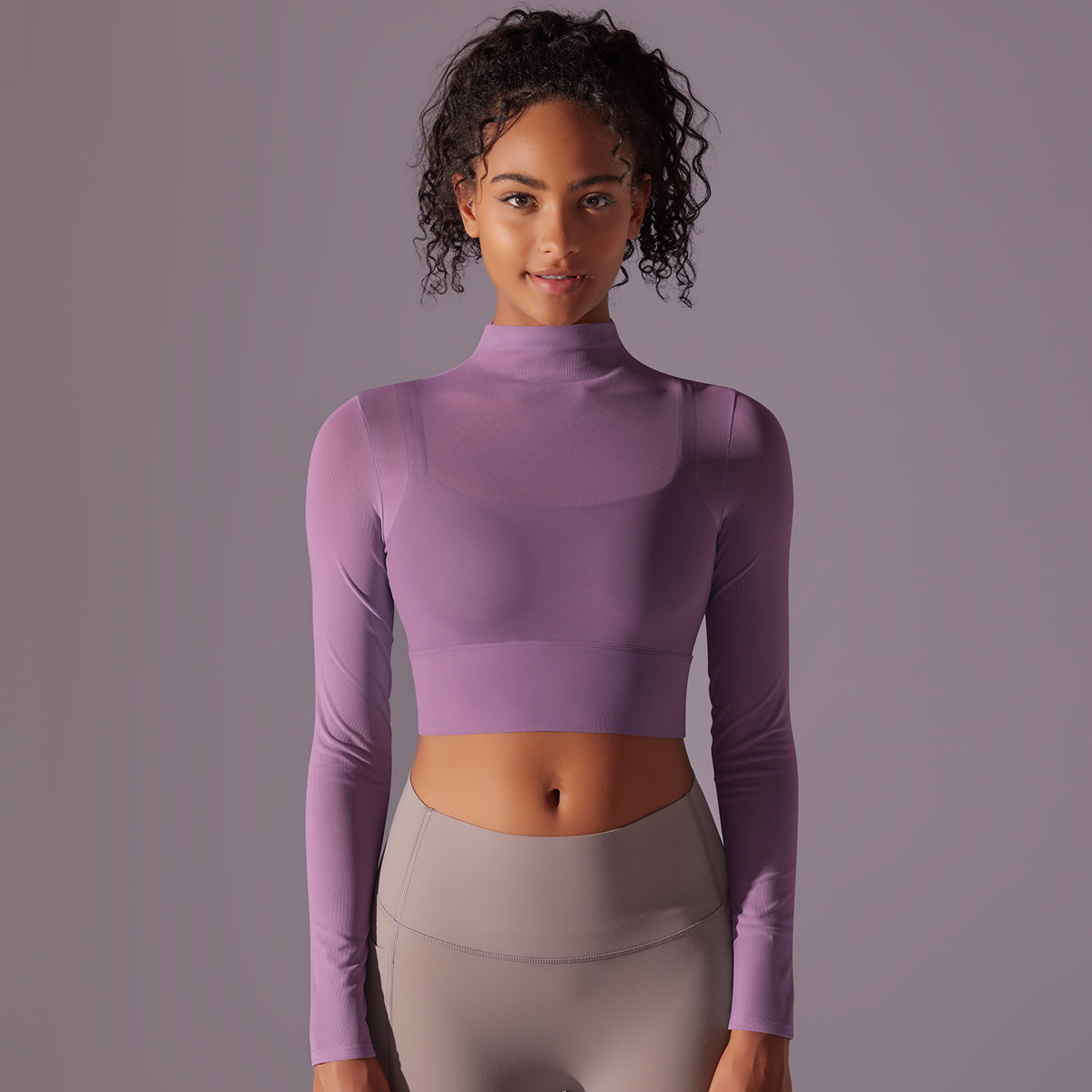 Mesh Long-sleeved Semi-high Neck Yoga Wear 7032
