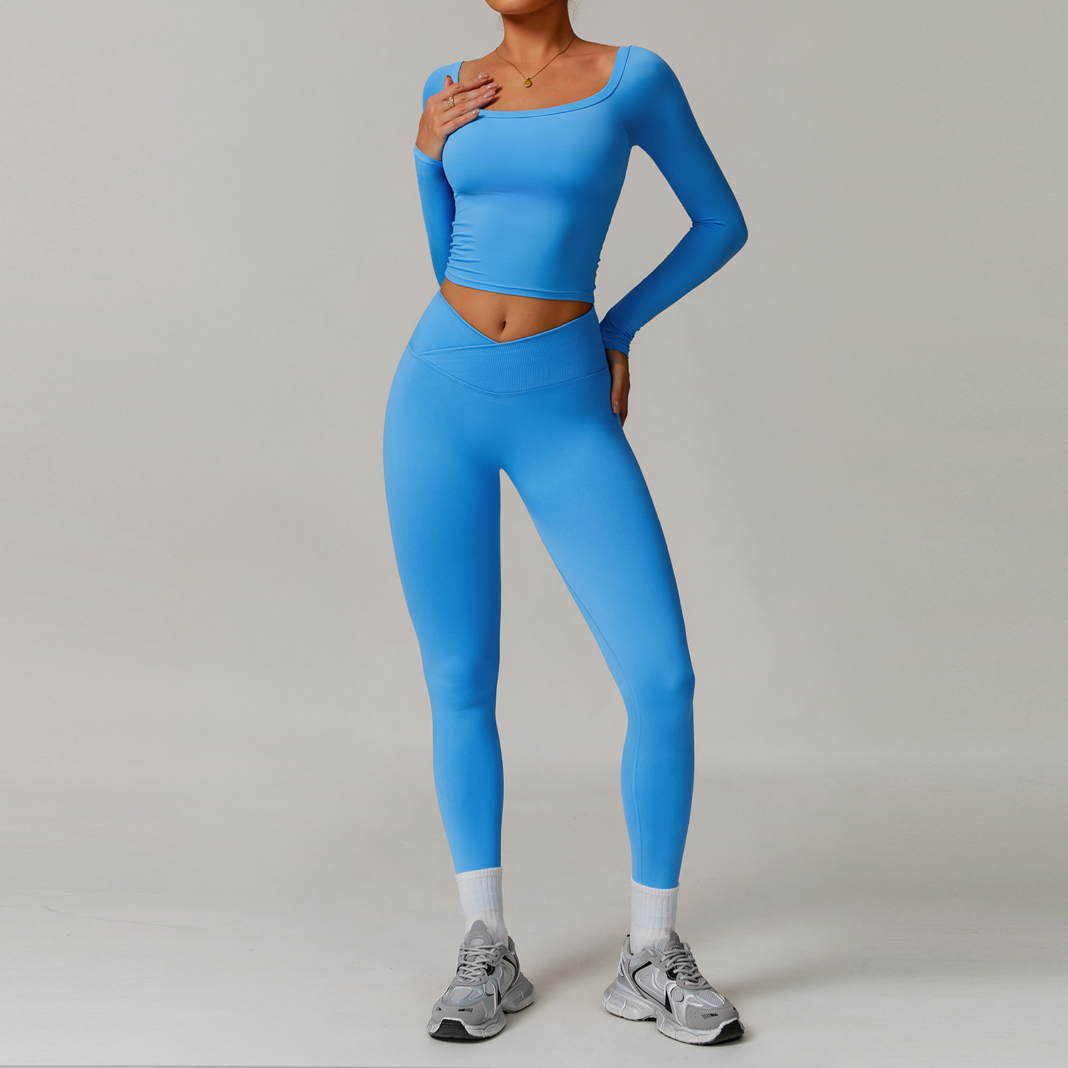 Yoga Clothing Set Long - Sleeved Top and Long Pants Combo for Workout 5036